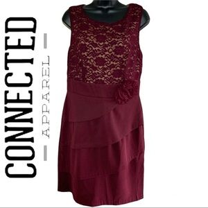 Connected Apparel Burgundy Mesh Sheath Evening Dress Size 10